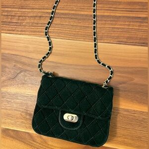 Green Gold Velvet Crossbody Bag